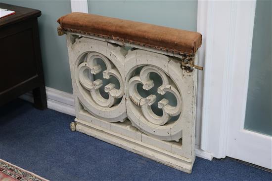 A pair of Gothic carved wood altar panels W.85cm approx.